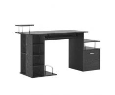 homcom Scrivania per Computer Moderna con Cassetti, Ripiani e Tastiera Estraibile, Scrivania da Ufficio per Casa in Legno Nero 152x60x88cm