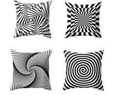 AOTE-C Set di 4 Pezzi Rotondi Neri Rotondi Bianchi Fodera per Cuscino di Lino Set Completo Cuscino Decorazione per Mobili Divano Decorazione per Ufficio 45Cm*45Cm