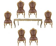 Casa Padrino Sala da pranzo in stile barocco Leopard/Oro - tavolo da pranzo + 6 sedie senza braccioli