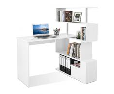 Meerveil Scrivania per Computer a Forma di L, Scrivania ad Angolo, Con Scaffale Girevole a 360 Gradi Per Lufficio e lo Studio, 157 x 45 x 130.5 cm, Bianco