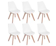 EGGREE Set di 6 Pranzo/Ufficio Sedia con Gambe in Faggio Massiccio, Sedie Senza Braccia Imbottita di Design per Il Massimo Comfort Bianco