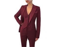 Vestito da lavoro da ufficio da donna in 3 pezzi blazer gilet pantaloni da lavoro set vestito da festa di ballo, Borgogna, M