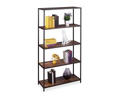 Relaxdays 10027614 Libreria Vintage, 5 Mensole, Industrial, Mobili Home Office, Scaffale da Terra,150x77x33 cm,Aspetto Legno/Nero, Ferro, Truciolato, Set da 1 Pz