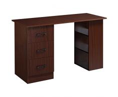 homcom Scrivania Ufficio con 3 Cassetti e 3 Ripiani Reversibili, Scrivania per Camera da 120cm in Legno, Colore Noce