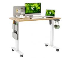 MAIDeSITe Scrivania regolabile in altezza (100 x 60 cm), facile da montare, scrivania regolabile in altezza, elettrica con 4 controlli di memoria e lavagnetta memo e ruote a 360°SN1 (Bianco+Oak)