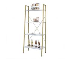 eSituro Scaffale Libreria a Scala Scaffale Porta oggetti in Acciaio Legno 4 Ripiani Design Industriale Scaffalatura Multifunzionale per Cucina Soggiorno oro e marmo SSTR0082