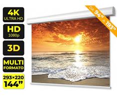Schermo Proiezione Motorizzato (144 Pollici) 300cm Multi Formato 4:3 16:9 16:10 293x220 Telo Grigio 3 metri Elettrico Schermo proiettore 3mt Motore Schermo Videoproiezione 3 mt FullHD 4K 3D