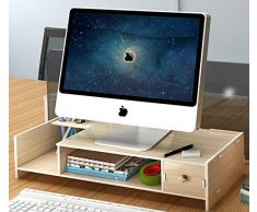 Dreamaccess, supporto in legno per monitor TV, computer portatile, monitor del PC, con cassetto, porta cellulare, mensola per libri, portapenne, organizzazione per lo studio multicolore Wood Medium