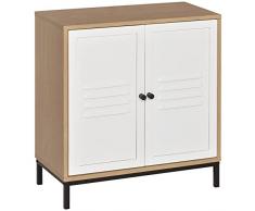 Vinsetto Armadietto Portadocumenti Cassettiera da Ufficio in Legno e Metallo Bianco con 2 Ante, Ripiano Regolabile, 62x30x67.5cm