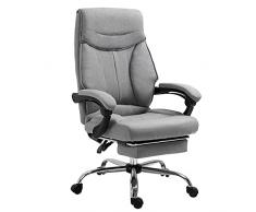 Vinsetto Sedia da Ufficio Girevole, Poltrona Ergonomica con Poggiapiedi Retrattile e Reclinabile 135°, Altezza Regolabile, Grigio