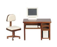 Casa delle Bambole Computer Noce Scrivania E Sedia Miniatura Studio Ufficio Mobili Set