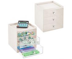 mDesign Mini cassettiera da appoggio — Cassettiera da Ufficio per cancelleria — Pratico portaminuterie da Tenere sulla scrivania — Set da 2 — Crema/Trasparente