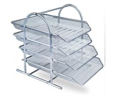 Zuvo - Organizer da scrivania a 4 ripiani, per ufficio e documenti, in rete, per la casa e lufficio, colore: Argento
