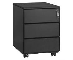 WOLTU Cassettiera da Ufficio Scrivania Studio con Rotelle Mobiletto con 3 Cassetti e Serratura per Documenti Cartelle Sospese Cancelleria, Pre-Assemblato, metallo Nero SK024sz