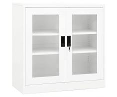 Tidyard Armadio,Armadietto,Archivio,Schedario,per Ufficio,in Acciaio e Vetro,Bianco,con Vetrina 90x40x90 cm,Armadietto Archivio per Ufficio in Metallo,Armadio Armadietto Schedario in Acciaio