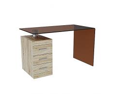 Scrivania Scrittoio da Ufficio Soggiorno in Vetro Curvato 3 Cassetti Cassettiera In Legno Studio Disegno Design Curvo Moderno Elegante Luxury Wall Street 125 x 75 x 65 Cm (Oro e Bronzo)