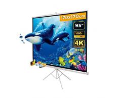 INSTAAL Schermo Proiettore Treppiede | 170x170cm 95 4:3 16:9 16:10 | Telo Proiezione Bianco con Retro Nero Manuale 1 Metro e Mezzo - Videoproiezione 1,5mt 4K | 100% Professionale di Qualità Superiore