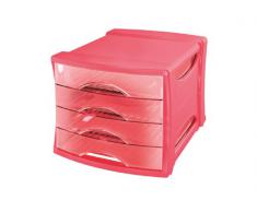 Esselte Europost - Cassettiera da scrivania a 4 cassetti, colore rosso trasparente