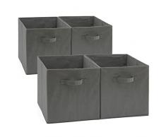 EZOWare Set di 4 Cestini in Tessuto, Organizer Pieghevole con Manici per Camera da Letto, Cameretta dei Bambini, Ufficio, Giochi, Grigio/Grigio, 33 x 37 x 33 cm