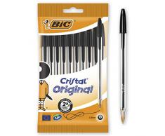BIC Penne Nere a Sfera, Cristal Original, Punta Media, 1 mm, Confezione 10 Penne, Fornitura per Cancelleria Scuola e Ufficio