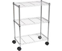 AmazonBasics - Scaffalatura a 3 ripiani, su rotelle, Cromo