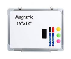 DOEWORKS Lavagna per cancellare a secco di piccole dimensioni 40 cm x 30 cm, lavagna bianca magnetica con 2 pennarelli per gomma a secco e 2 magneti in modo casuale