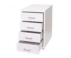 Mendler Cassettiera armadietto Ufficio Boston T851 con Ruote 4 cassetti 48x28x41cm Bianco
