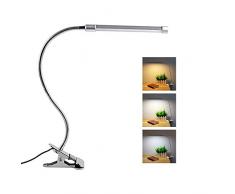 8W USB Lampada da Scrivania con Pinza, 3 Colore e 10 Intensità, Portatile Lampada da Tavolo per Manicure, Flessibile Lampada Scrivania LED per Ufficio Gaming Disegno, Argento