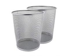 Storite Cestino rotondo per scrivania da ufficio, cestino gettacarte in rete metallica leggera, cestino, cestini per camera da letto, cucina, bagno, ufficio e scuola, set di 2 (argento)