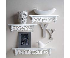 GOTOTOP Set di 3 Pezzi Scaffale da Parete Mensola Galleggiante, Mensola a Muro In Legno di Plastica, Mensole da Parete Decorative per Soggiorno Home Office, Bianco