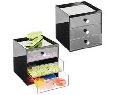 mDesign Mini cassettiera da appoggio — Cassettiera da Ufficio per cancelleria — Pratico portaminuterie da Tenere sulla scrivania — Set da 2 — Nero/Trasparente
