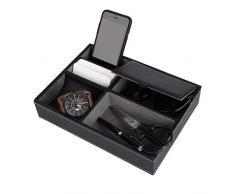Svuotatasche in Pelle, Scrivania o Cassettiera Organizer Comodino Accessori Uomo, Contenitore Vassoio per Chiavi, Orologio, cellulare, portafoglio, Monete, Gioielli, e Più (25 x 19 x 5 cm)