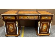 Casa Padrino scrivania Barocco Marrone/Marrone Chiaro/Bianco/Oro - Tavolo da Ufficio in Legno massello in Stile Barocco Fatto a Mano - Mobili per Ufficio in Stile Barocco - Mobili barocchi