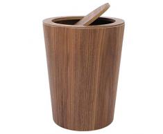 FCSFSF Pattumiera in Legno con Coperchio a Battente, pattumiera da Cucina Rotonda, Cestino per rifiuti Piccolo Giapponese per Ufficio Bagno Soggiorno A 19x19x30 cm (7x7x12 Pollici)
