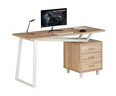 BAKAJI Scrivania con Cassettiera 3 Cassetti Tavolo da Lavoro Porta Pc Computer in Legno con Struttura in Acciaio Arredamento Casa Ufficio Cameretta (Beige)