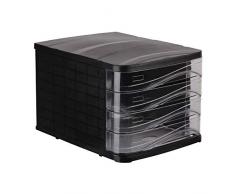 Cassettiera Portadocumenti a 4 Cassetti da scrivania e ufficio, Formato 29x38x23.8 cm, Nero-Trasparente