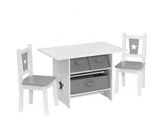 WOLTU Tavolo da Gioco per Bambini Scrivania da Pittura con Cassetti Tavolino con 2 Sedie in Legno SG011