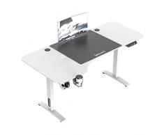 Scrivania Regolabile in Altezza tra 73-118 cm con Sollevamento Elettrico, Postazione con Tappetino per Mouse, Portabicchiere, Supporto Cuffia e Display - Bianco/Nero