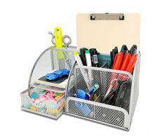 Archiviazione Multifunzione per Ufficio, Organizer da Scrivania in Rete Semplice con Cassetto Scorrevole, Portapenne Grigio Ssalvaspazio