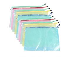MMY 10 buste in PVC con chiusura a portafoglio, bustina in PCV, con cerniera, utile come portafoglio/portadocumenti in ufficio/negozio/scuola, formato A3 Mix