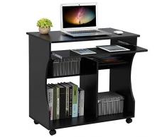 Yaheetech Scrivania Computer Pc con Libreria per Cameretta Studio Ufficio Potra Pc con Ripiano Tastiera Scorrevole 4 Ruote Nera
