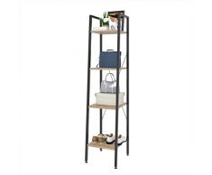 eSituro Scaffale Libreria a Scala Scaffale Porta oggetti in Acciaio Legno 4 Ripiani Design Industriale Scaffalatura Multifunzionale per Cucina Soggiorno Rovere Chiaro+Nero SSTR0021