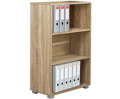 BAKAJI Libreria Scaffale Vela 3 Ripiani Mobile archiviazione documenti Ufficio Libri Biblioteca Armadio Mensole Scaffalatura da terra Soggiorno Salotto Struttura in Legno MDF (Quercia)