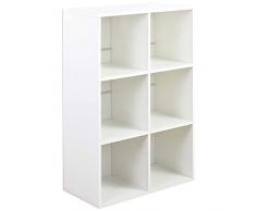 BAKAJI Libreria Scaffale Vela 3 Ripiani 6 Cubi Casa e Ufficio Armadio aperto con Mensole Cubo Mobile Moderno Archiviazione documenti ideale per Studio Soggiorno Salotto Struttura in Legno (Bianco)