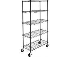AmazonBasics Scaffalatura a 5 ripiani, su rotelle, Nero