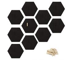 Navaris Set 10x Pannello Esagonale Sughero 15x17,1cm - Bacheca Adesiva Cork Board Esagono - Lavagnette Esagonali 50x Puntine / Mollette Portafoto Nero