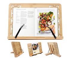 Porta libri - leggio da tavolo Pieghevole (33.5 x 24cm) con 5 Altezze regolabile - leggio in bambù per Libri, Annotazioni Musica,Ricetta tavololettura, guardare video,iPad