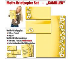 Paper-Media - Set composto da carta da lettere e buste abbinate in formato DIN lungo, senza finestra, motivo di margherite, 20 pezzi in totale