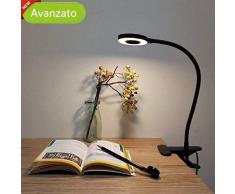 Lampade con Pinza, Lypumso LED Luce da Scrivania con Clip di Protezione per gli Occhi, 2 Modalità Regolabili, Bianco Freddo/Caldo, Collo Flessibile a 360 °, Risparmio Energetico (black)