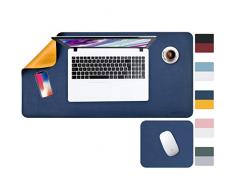 Sottomano Scrivania Ufficio, XL Tappetino Scrivania Impermeabile, 80 x 40cm + 20 x 28cm Sottomano da Ufficio, Accessori Scrivania Ufficio, Similpelle PU Copri Scrivania, Doppia Facciata(Giallo/Blu)